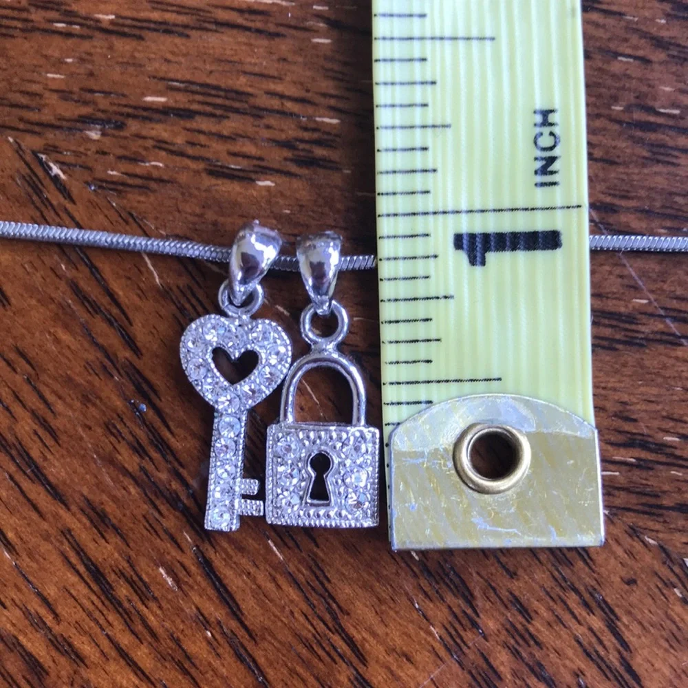 Silver Lock & Key Necklace with Crystal Accents - Picture 4 of 5